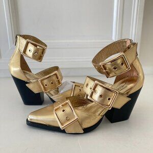 NWOB Jeffery Campbell Free People Hendrix Metallic Gold Leather Heels